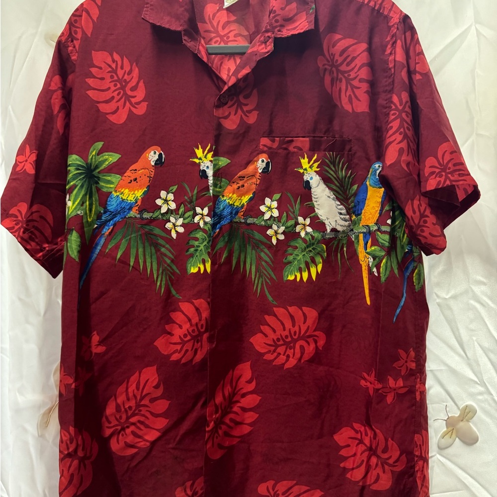 Rima Tropical Parrot Print Red VTG Button Down Shirt Shirt